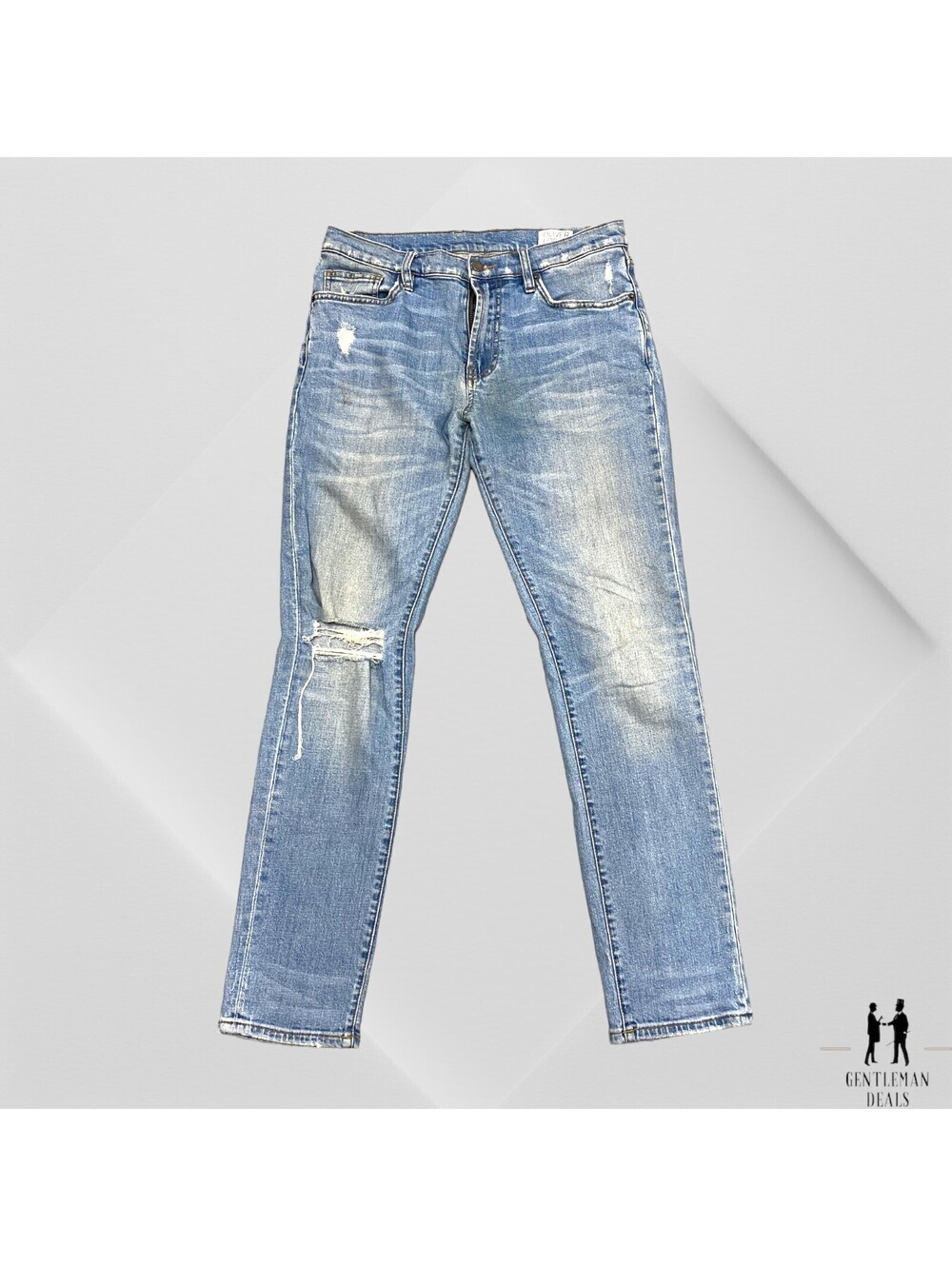 Oliver Logan Mens Denim Jeans Distressed Light Blue 32 x 31 Slim Fit Stretchable